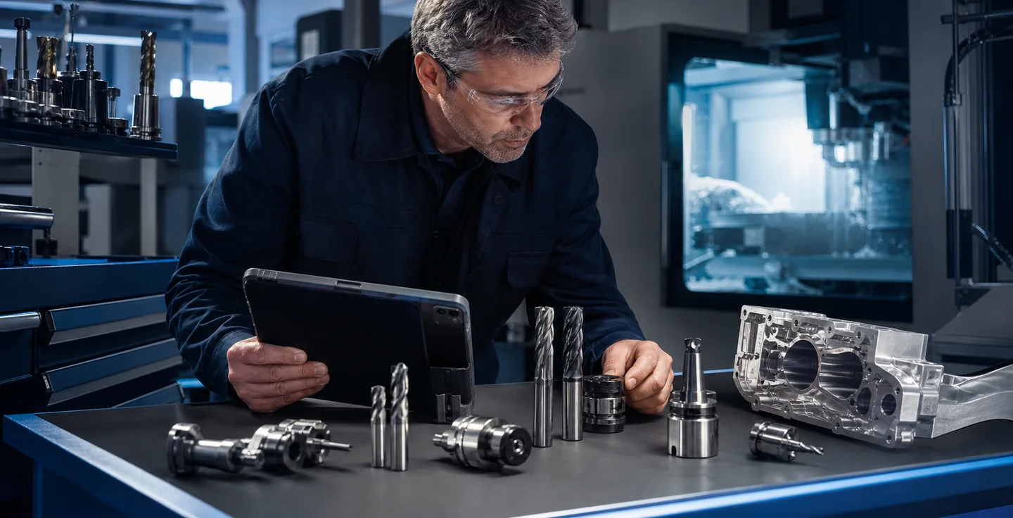 CNC-Fachkraft plant Werkzeuge und Bearbeitungsstrategie für ein Aluminiumbauteil