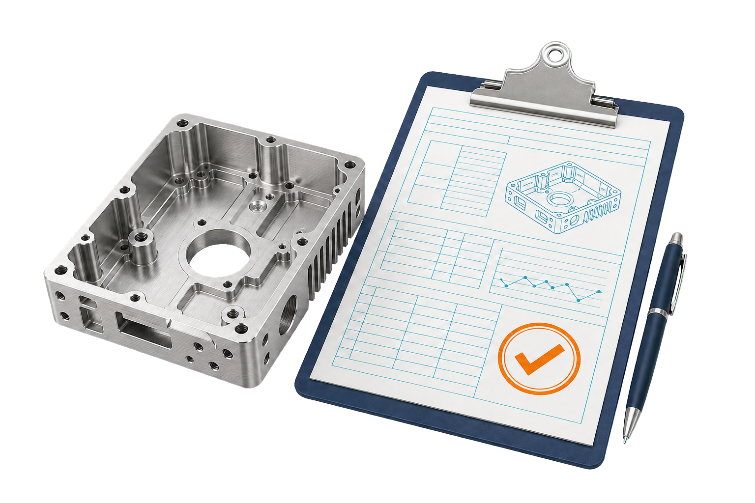 Geprüftes CNC-Bauteil mit freigegebener Kalkulation